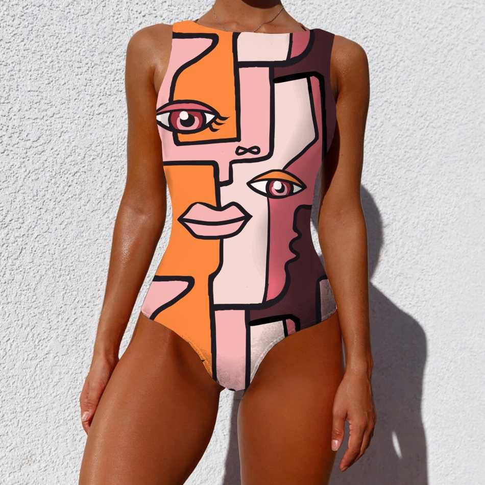 Striped Women Swimsuit High Quality Swimwear Printed Push Up Monokini Summer Bathing Suit Tropical Bodysuit Female 210625
