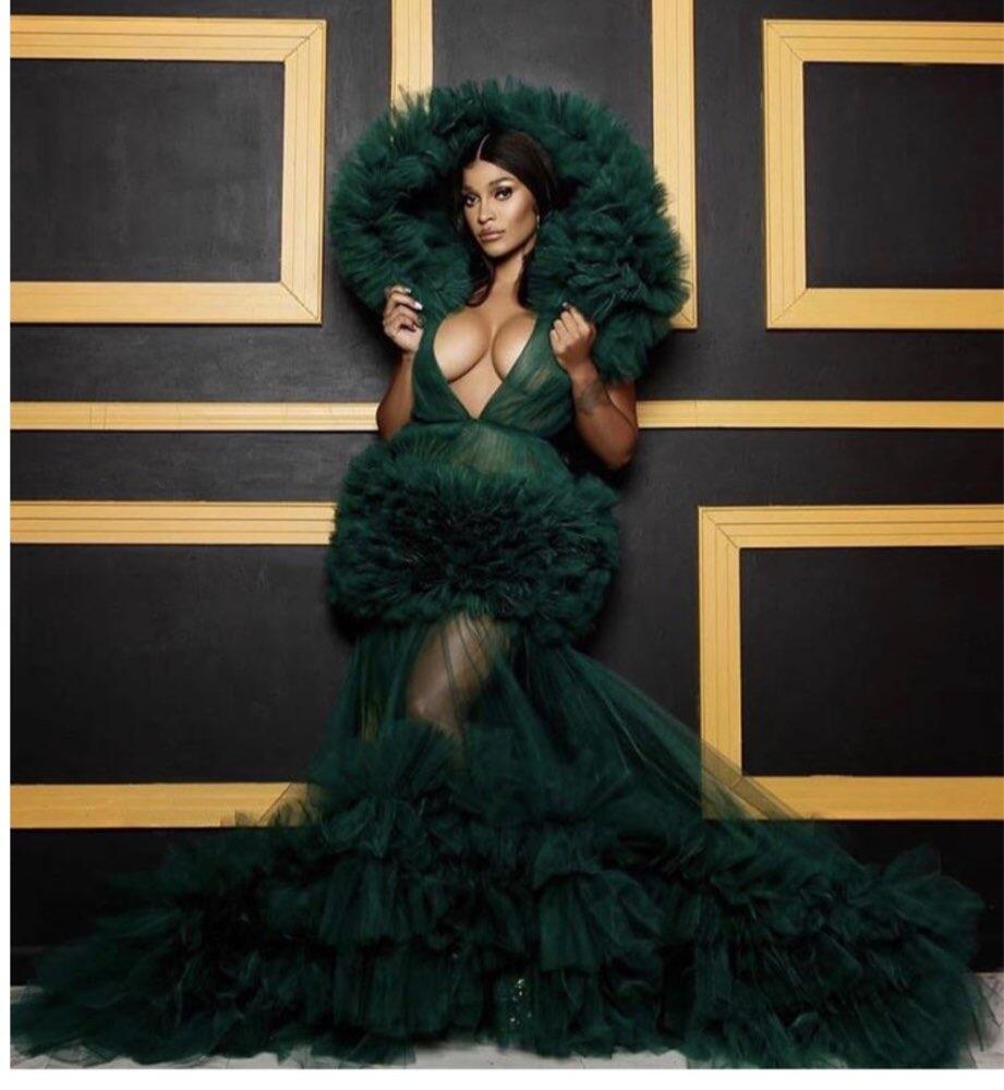 Deep V Neck Tulle Kimono Long Sleepwear Robes Ruffles Night Robe Photography Bridal Party Nightgown Robes for Women
