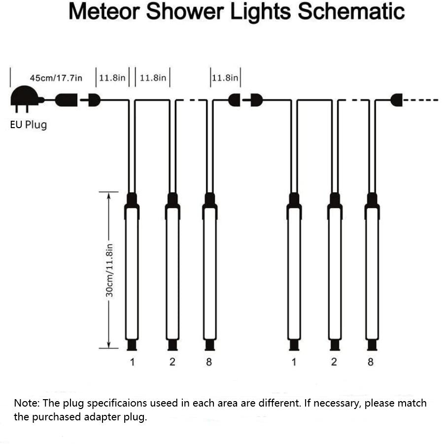 LED Meteor Shower Light 8 Tubes Set Tree Rain Light Garden Street Lantern Christmas Decoration Solar and Plug Outdoor Waterproof 30cm 50 cm 80cm