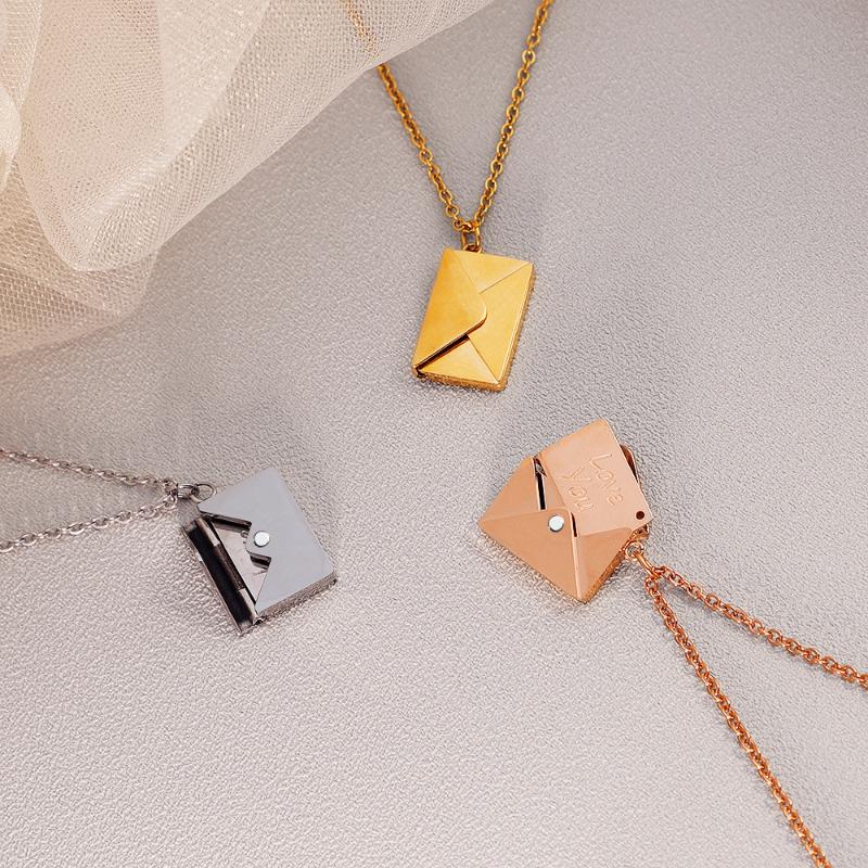 Chains Envelope Locket Necklace With Stainless Steel Gold Silver Color Love You Secret Message Pendant For MOTHER039s Day Gift