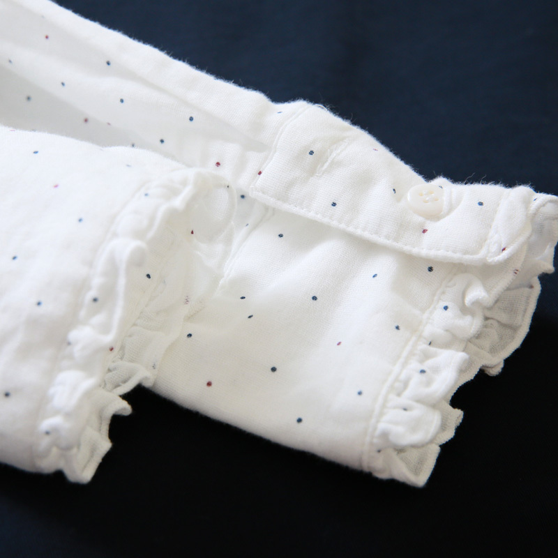 Lamtrip Color Point Double-Layer Cotton Yarn Ruffled Collar Shirt Blouse Mori Girl Spring 210225