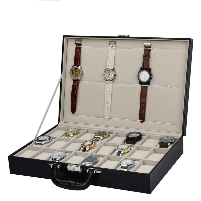 Watch Boxes & Cases 24 Grid Black Alligator Leather Suitcase Case Display Storage Box Bracket Clock
Watch Boxes & Cases 24 Grid Black Alligator Leather Suitcase Case Display Storage Box Bracket Clock