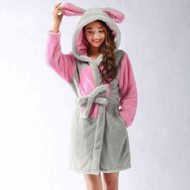 Kigurumi Spring Autumn Hooded Women Bathrobe Cartoon Bath Robe Szlafrok Animal Warm Dressing Gown Soft Women's Sleepwears Robes 211130