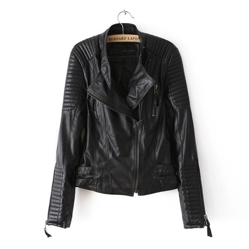 Ladies Leather Jackets New Black Slim Moto Bikers Jacket Women Long Sleeved Zipper Spring Autumn Outerwear Leather Coats
