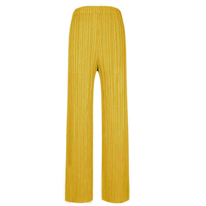 DEAT Pleated Straight Solid Pants Women Elastic Fit Nine Length Trousers Wild Autumn Fold Fashion Clothes AM060 211124