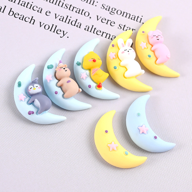 20Pcs Kawaii Cartoon Star Moon Animal Rabbit Resin Components Cabochon Flatback Scrapbooking Craft DIY Hair Accessories Phone Case Decoration