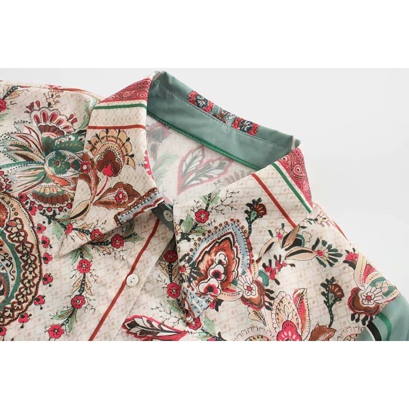 Women Vintage Position Cashew Floral Print Sashes Shirtdress Ladies Long Sleeve Business Vestidos Chic Side Split Dresses DS3379 T200603