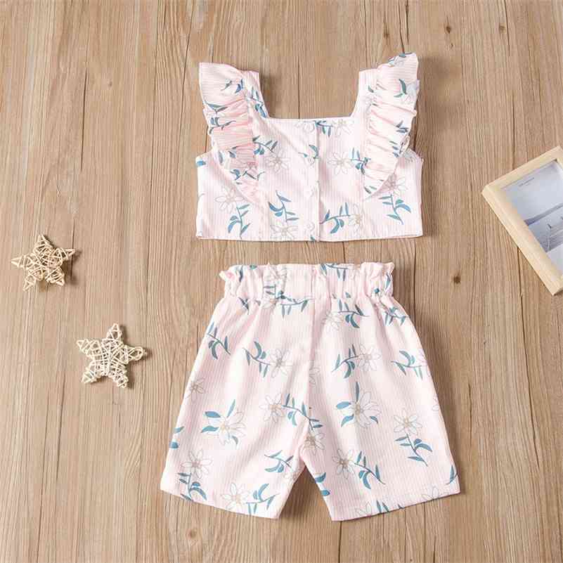 Summer Children Sets Casual Sleeveless Ruffles Tops Print Floral Striped Shorts 2Pcs Girls Clothes 1-7T 210629, Pink
Summer Children Sets Casual Sleeveless Ruffles Tops Print Floral Striped Shorts 2Pcs Girls Clothes 1-7T 210629, Pink