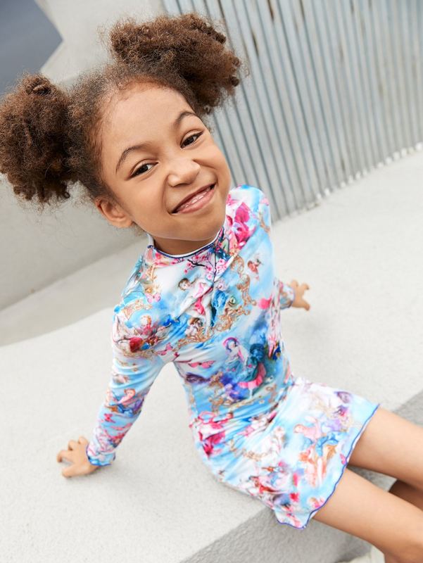 Girls 1pc Figure And Floral Print Lettuce Trim Dress SHE