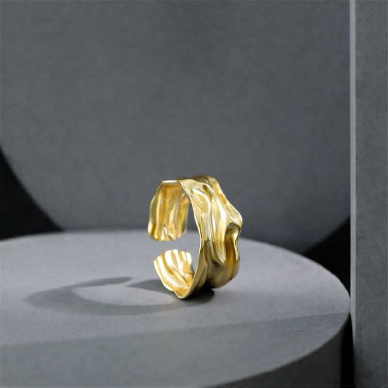 100% 925 Sterling Silver Irregular Rings For Women New Wide Surface Geometric Open Ring Adjustable anillos