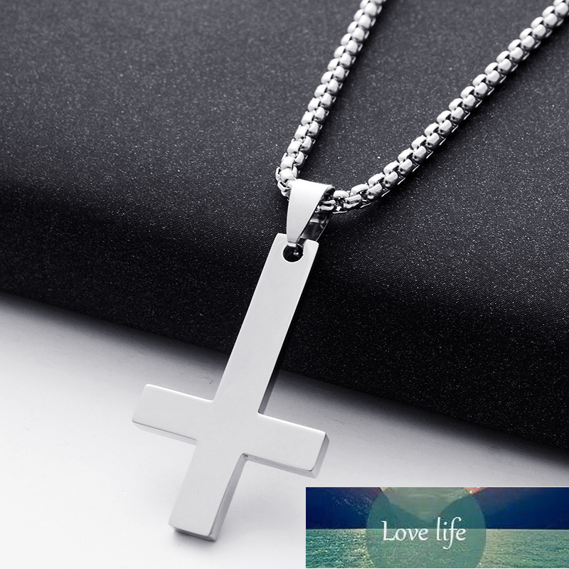 Fashion Stainless Steel Inverted Cross Pendant Necklace Lucifer Satan Punk Jewelry Chain For Men Women Anti-Christian Gift