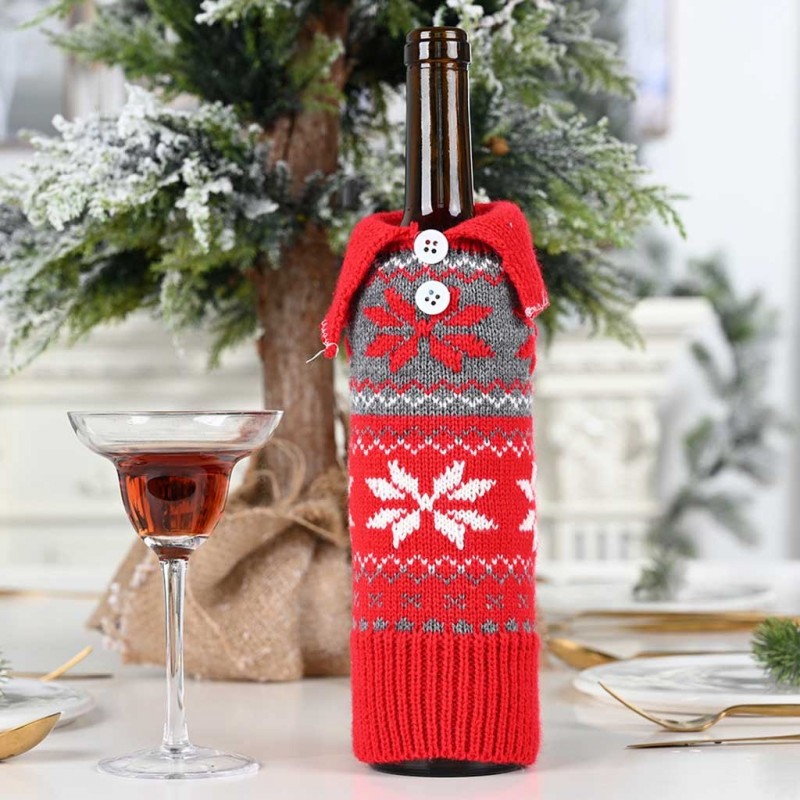 Knitted cap snowflake button knit creative design Christmas table decoration wine bottle bag Free shipping