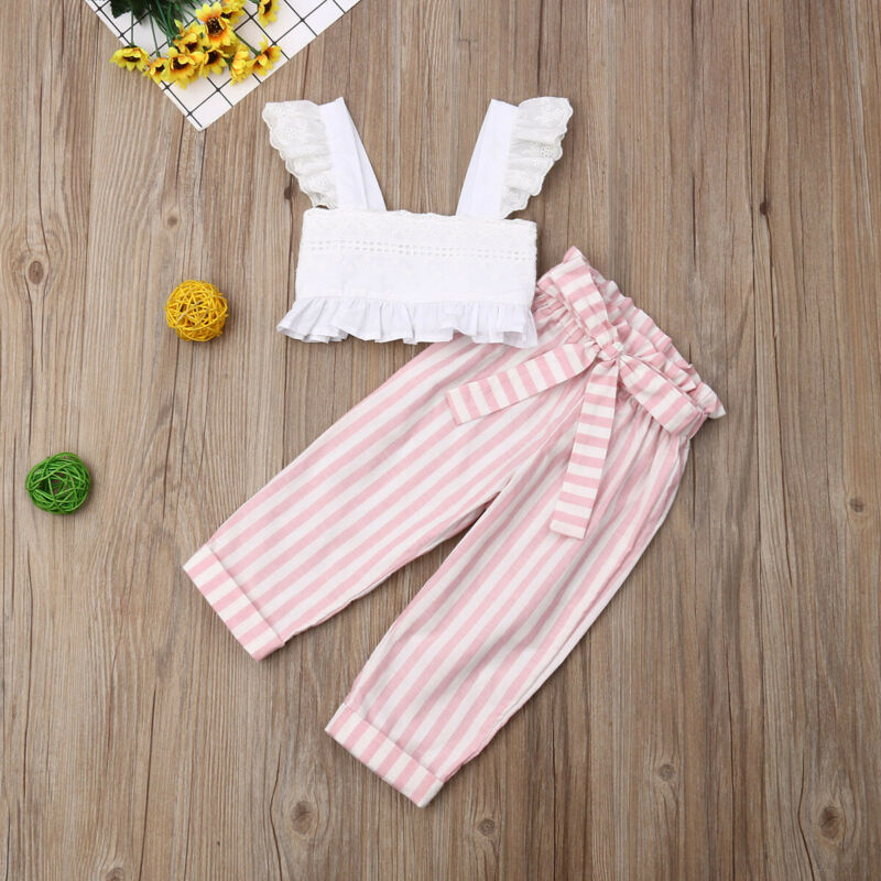 Summer Girl Clothes Girls Lace Strap Ruffle Crop Tops Striped Long Pants 2Pcs Toddler Outfits Kids Clothes Set, Default color
Summer Girl Clothes Girls Lace Strap Ruffle Crop Tops Striped Long Pants 2Pcs Toddler Outfits Kids Clothes Set, Default color