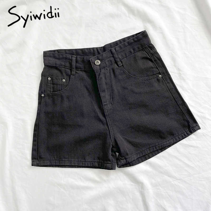 Syiwidii Womens High Waisted Denim Shorts Jean Summer Black Clothing White Fashion Solid 100% Cotton Zipper Fly Casual 210714