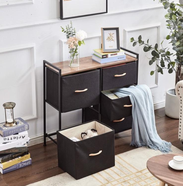 2022 Living Room Furniture 5 Drawer Dresser Storage Organizer Fabric Unit Easy Pull Bins with Steel Frame Wood Top Closets for Entryway Hallway Bedroo
