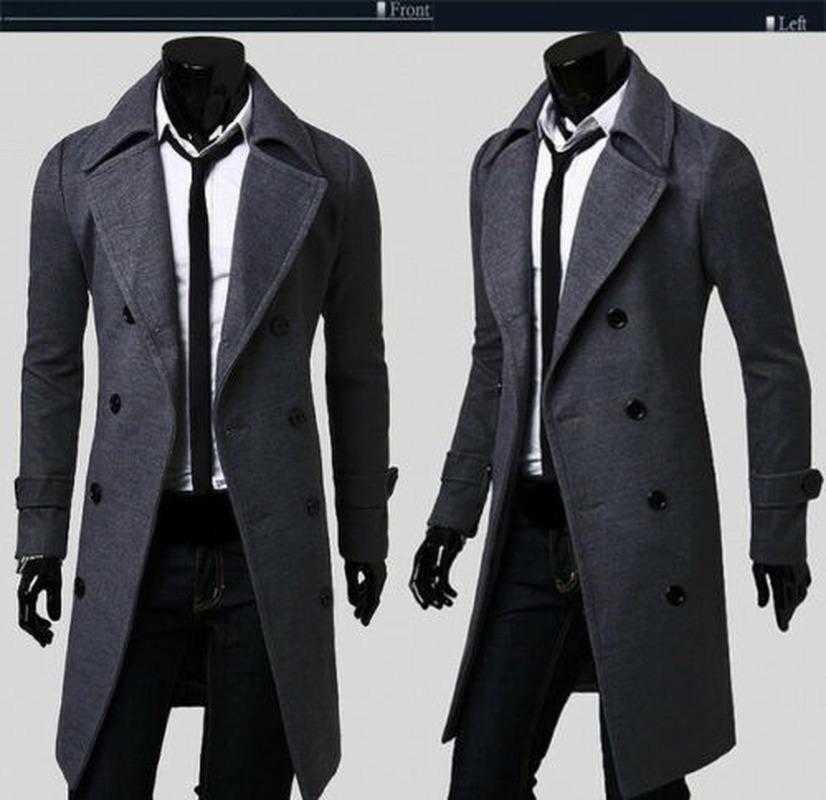 Men Winter Warm Trench Coat Double Breasted Long Jacket Top Dress Shirt Overcoat 210819