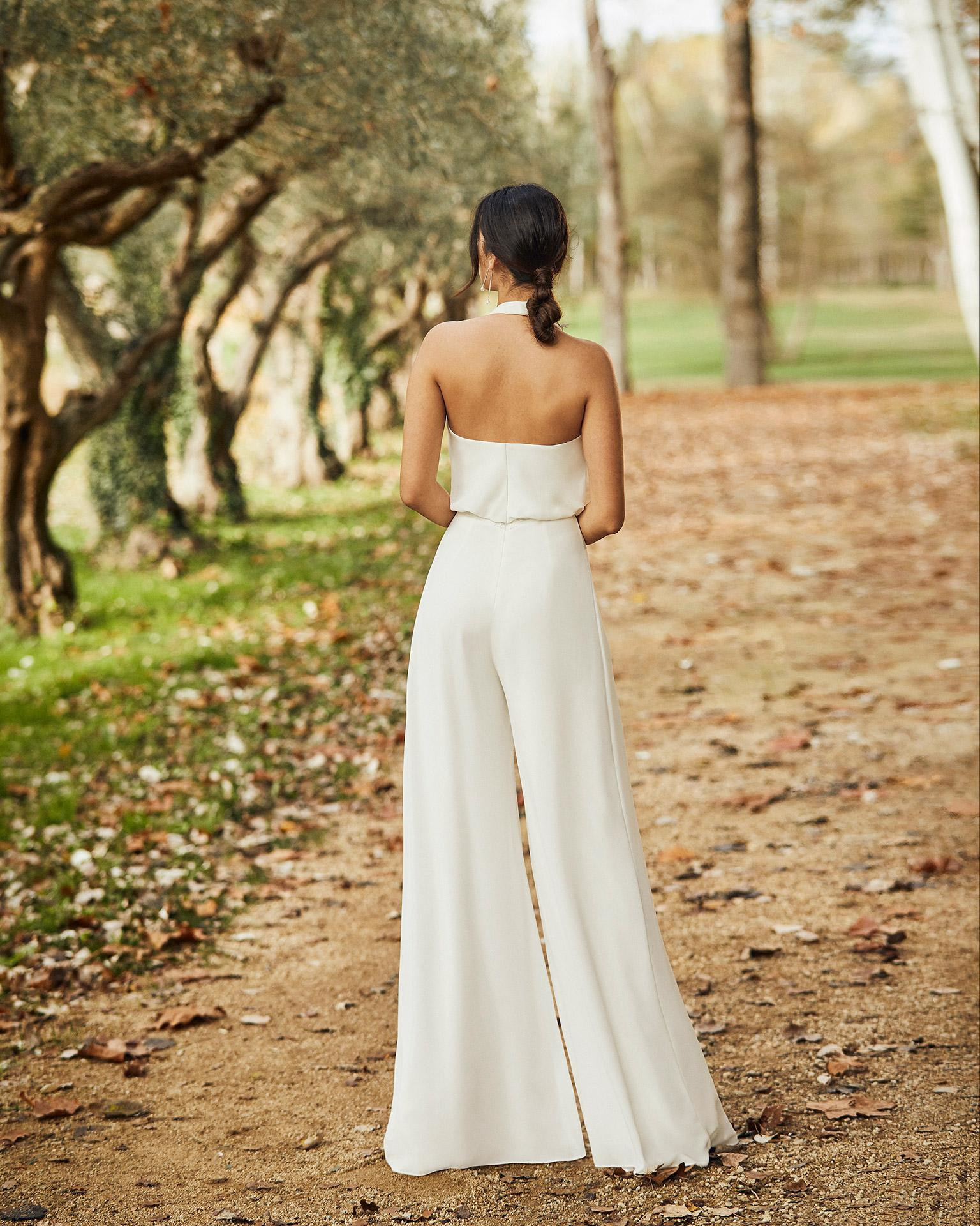 Bohemian Country Halter Wedding Dress Jumpsuit 2021 Sexy Backless Chiffon Robes De Mariée Boho Beach Bride Dresses with Pant Suit