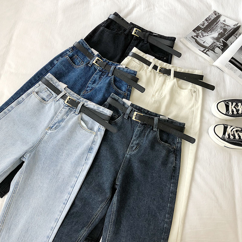 Neploe High Waist Hip with Belt Harem Pants Women Basic Casual Loose Pocket Denim Trouser Korean Solid Jeans Summer 49461 210222