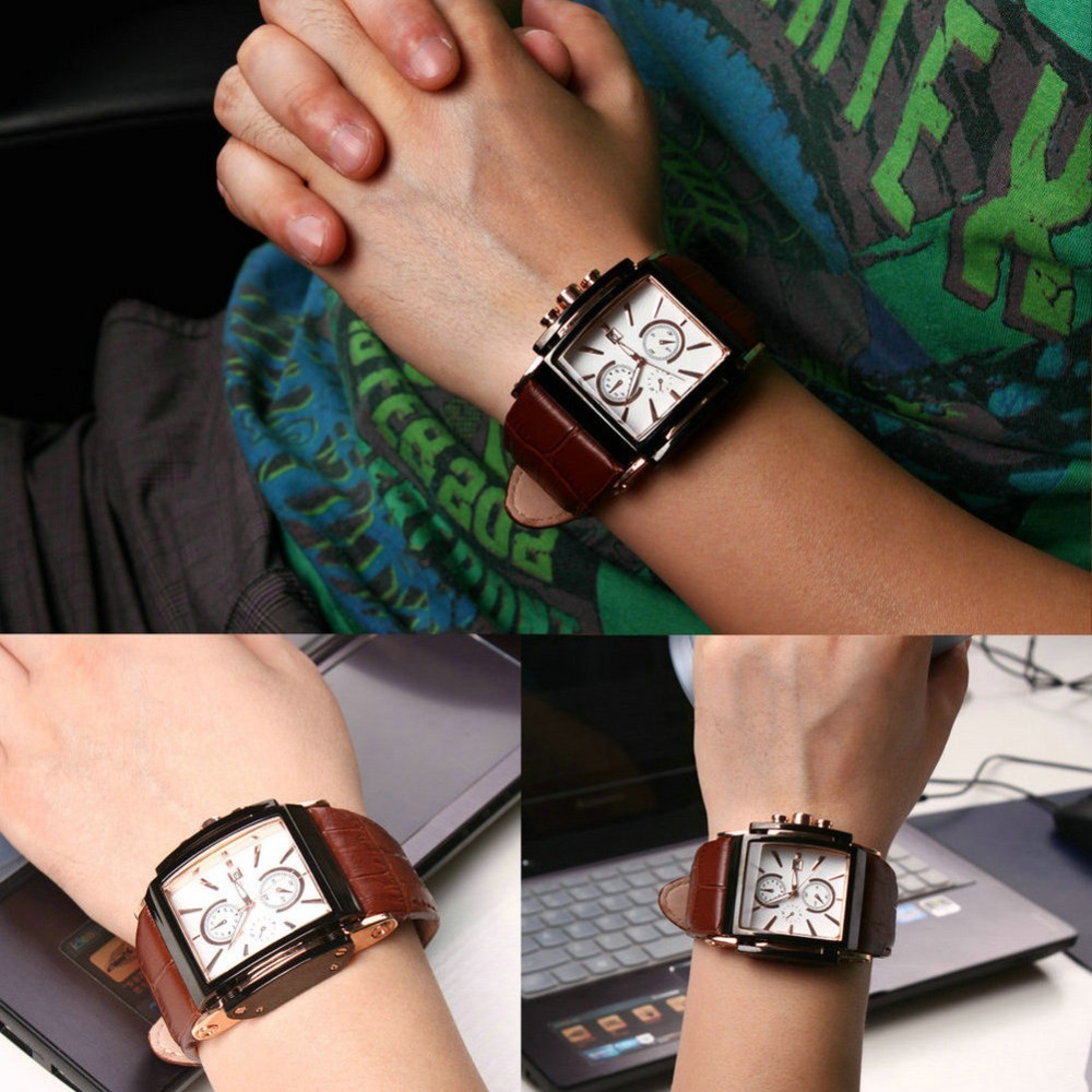 BOAMIGO men quartz watches large dial fashion casual sports watches rose gold sub dials clock brown leather male wrist watches 210310