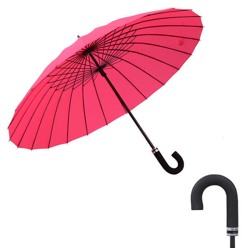Chinese Style Soild Long Umbrella Fashionable Women Double Big Umbrella Cane High Quality Windproof Wooden Handle Umbrellas 210827