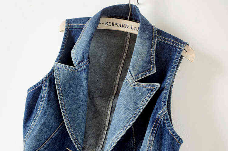 90%Cotton Spring Single-breasted Casual Waistcoats Denim Vest Female Slim Jeans Jacket Summer Sleeveless Jackets Feminine Coat 211120