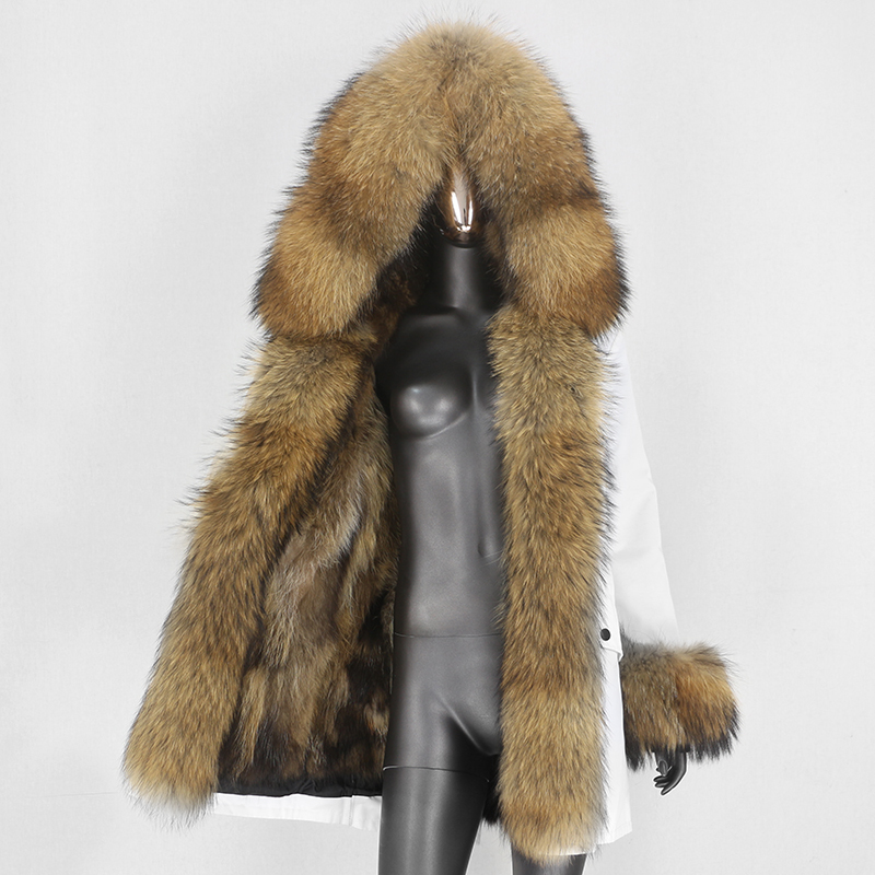 BLUENESSFAIR Long Waterproof Parka Winter Jacket Women Real Fur Coat Natural Raccoon Fox Fur Outerwear Streetwear Removable 210204