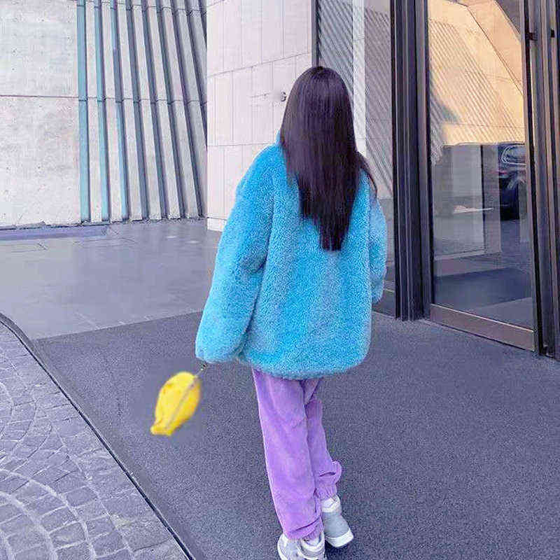 Lucyever Autumn Winter Faux Fur Coat Women Fashion Warm Soft Zipper Lamb Fur Jackets Fluffy Cozy Loose Outerwear Female 211123