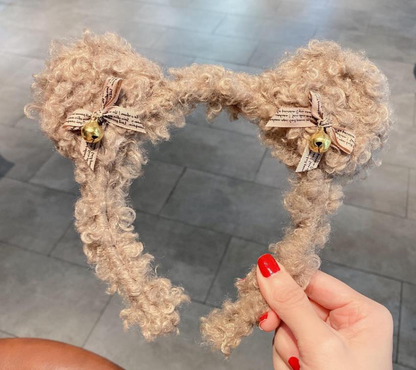 Bear Ear Bell Bowknot Fur Headband Hair Stick Accessories Cute Curly Plush Hairband Soft Fashion Hoop for Party Gift
