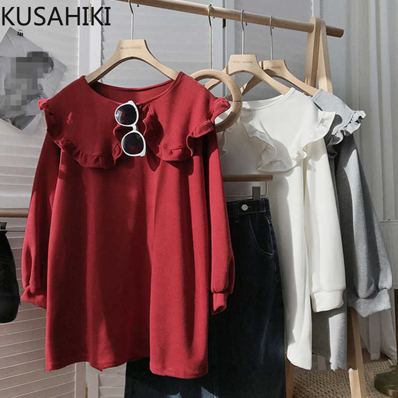 Sweet Peter Pan Collar Medium-long Sweatshirt Causal Long Sleeve Women Hoodies Spring Korean Top Jumper 6E755 210603