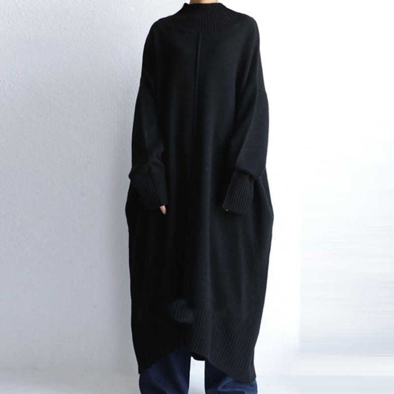 Japanese style black loose turtleneck clothes autumn and winter slimming soft large size warm kintted dresses 2A920 210526