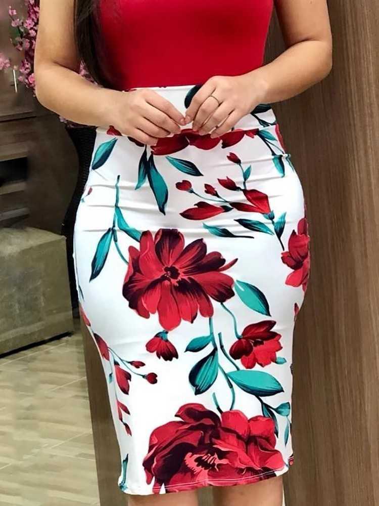 Women Bodycon Dress Summer Casual Flower Print Tunic Slim Package Hip Dresses Elegant Ladies Boho Vestidos Plus Size 5XL 210526