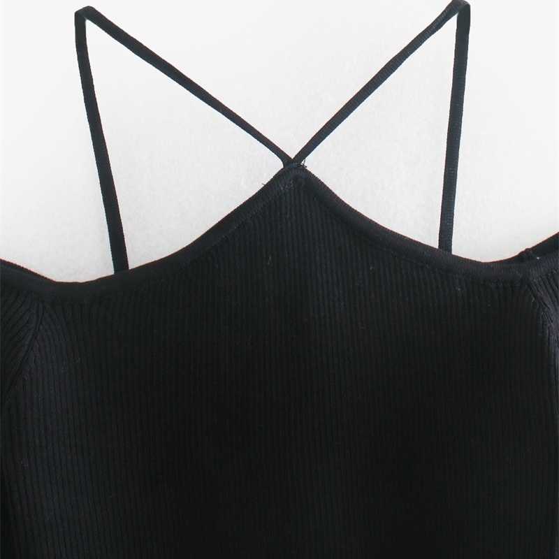 TRAF Women Fashion Strapless Long Sleeve Halter Knit Top Hollow Sweater Streetwear 211011Z