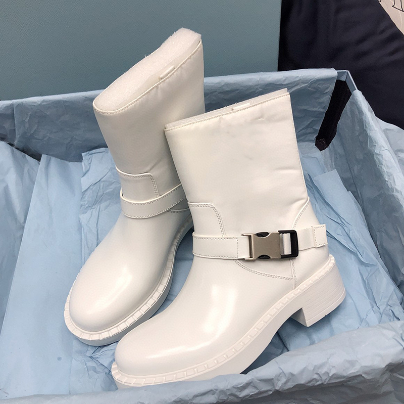 Women Knight the knee Martin Boots re-nylon brushed leather ankle boot Black Cloth chunky heels Platform Shoes Slip-on high-High Combat booties With B