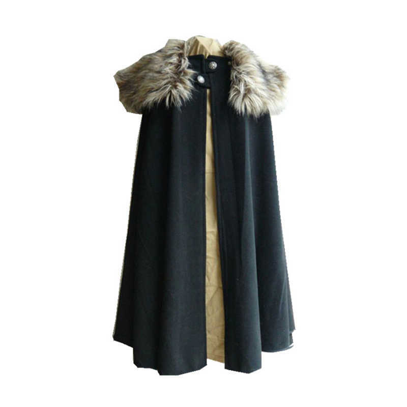 Men's Medieval Costume Cloak Winter Fur Collar Larp Viking Cosplay Cape coat High Quality Gothic Women Halloween Y0913