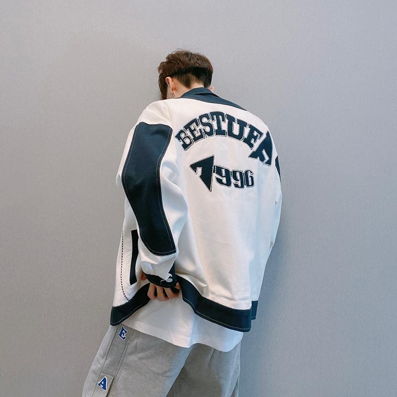 Men's Jackets Dannyandzee Autumn Guochao High Street Loose Blue And White Color Matching Bright Line Work Jacket Ins Winter