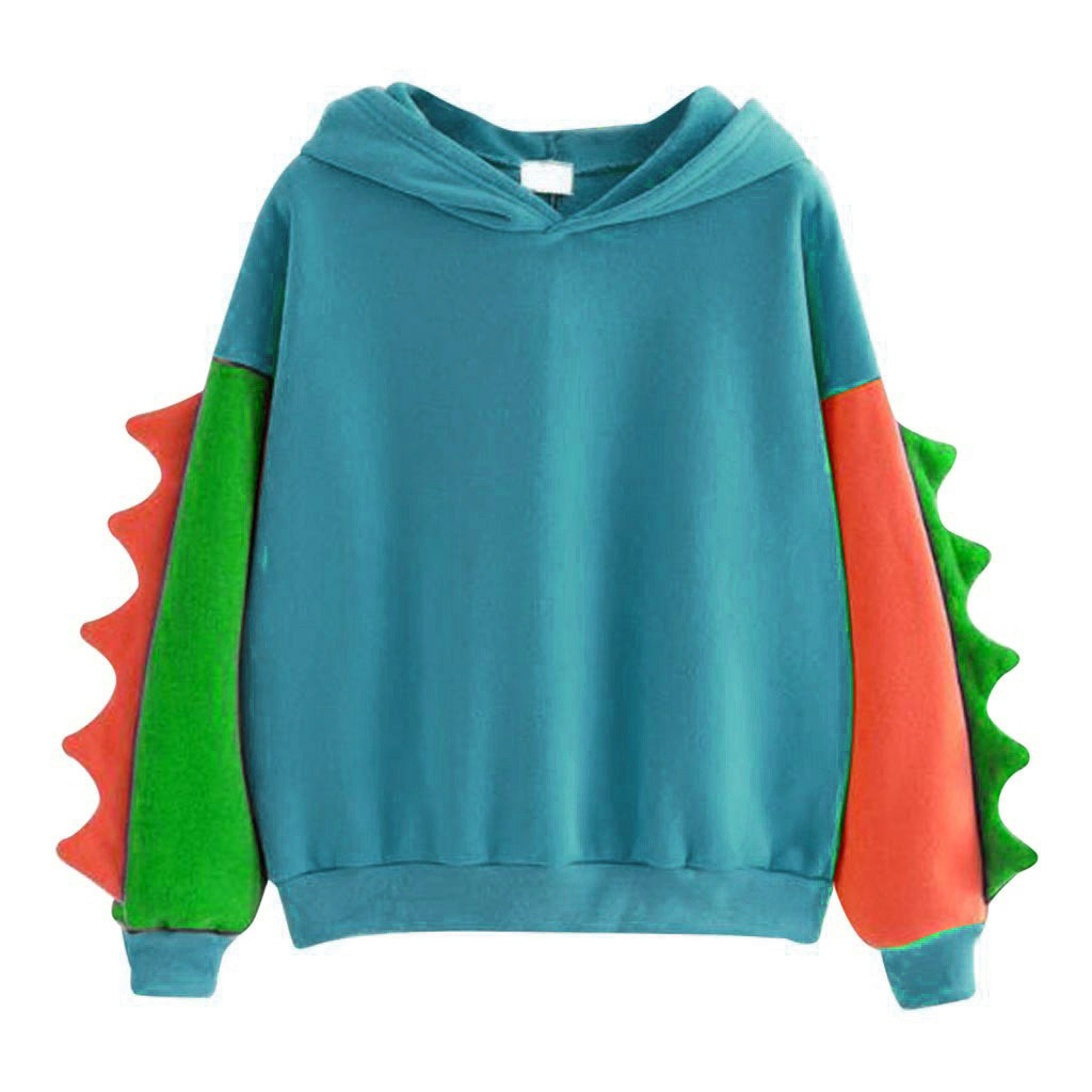 Fashion Women Sweatshirt Casual Print Long Sleeve Splice Dinosaur hoodies Sweatshirt Tops ropa mujer 201102