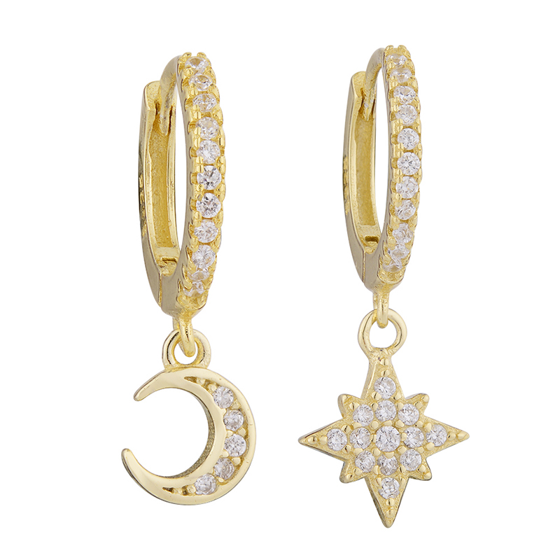 925 Sterling Silver Moon Snowflower Hoop Earring Ohrringe Piercing Pendiente Crystal Women Luxury Jewelry For Party