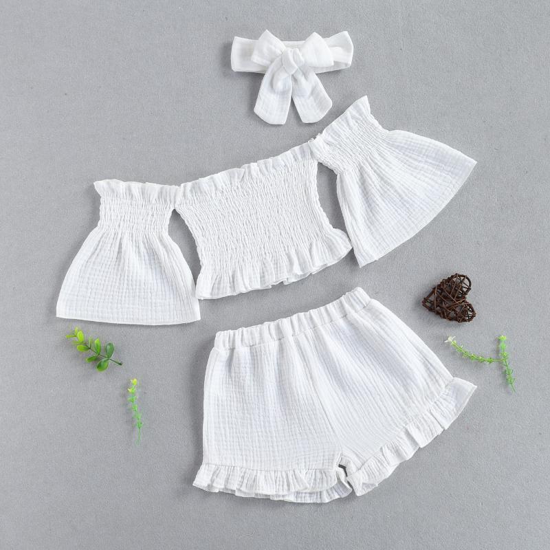 Clothing Sets Summer 3pcs Toddler Baby Girls Off Shoulder Casual Shorts Shirt Headbands Set Baby's