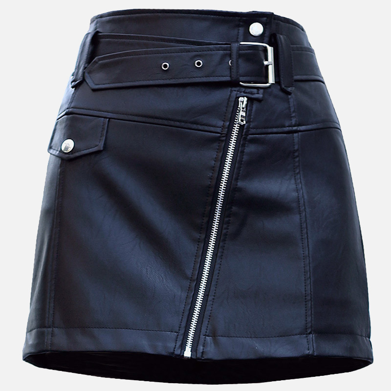 Plus Size PU Leather A Line Skirt Women Belt Zipper High Waist Women's Mini Skirts Black 2021 Autumn Fashion Bottoms Female 210305