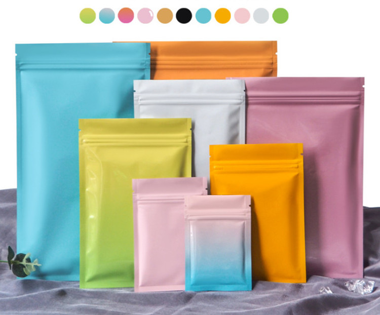 300pcs Small Multi-color Flat Bottom Aluminum Foil Zip Lock Bag Resealable Zipper Mylar Food Meat Powder Corn Beads Jewelry Heat Sealing Logo Printing