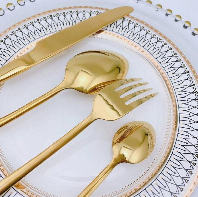 4pcs/set stainless steel hanging hole western 304 titanium plated steak knife fork coffee spoon tableware