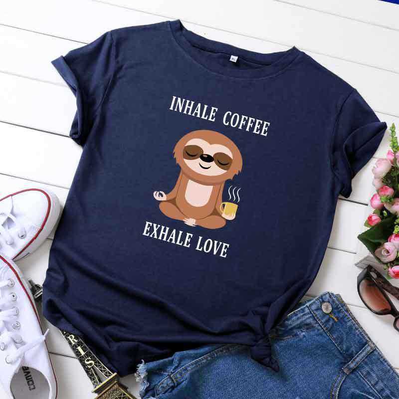 S-5XL Cute Sloth Print Women T-Shirt 100% Cotton Short Sleeve Fashion Harajuku Female Tees Top W876 210526