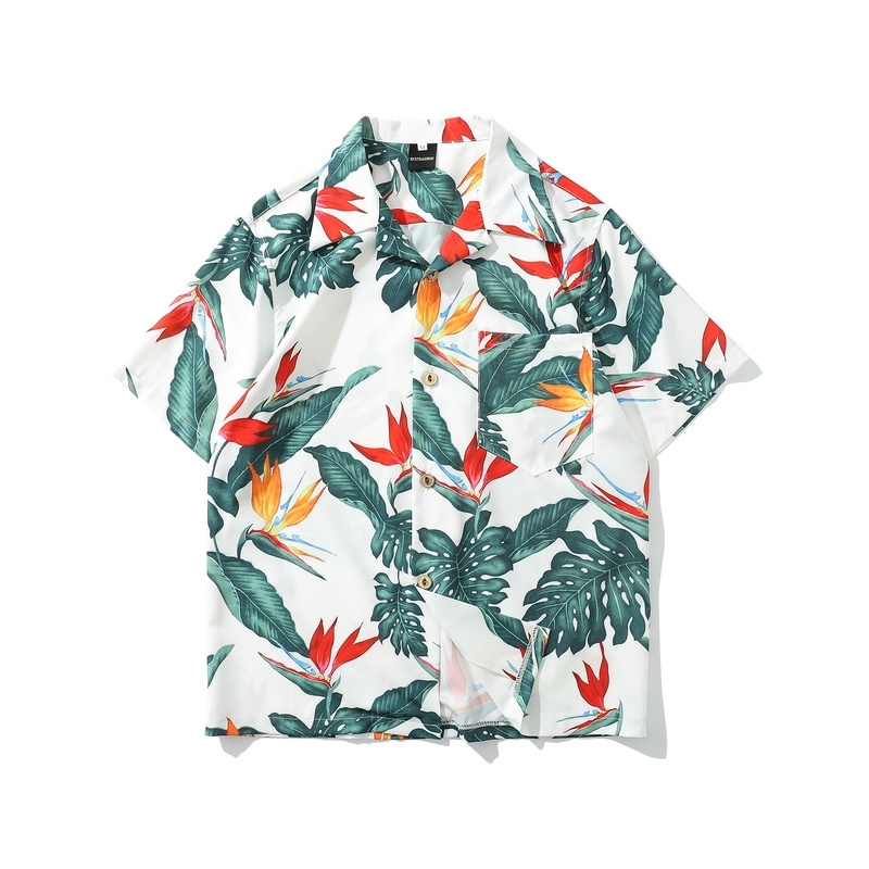 Summer Printed Flower Short Sleeve Shirts Men Streetwear Harajuku Hawaiian Casual Fashion Beach Pocket Shirts for Men Camisas T200505