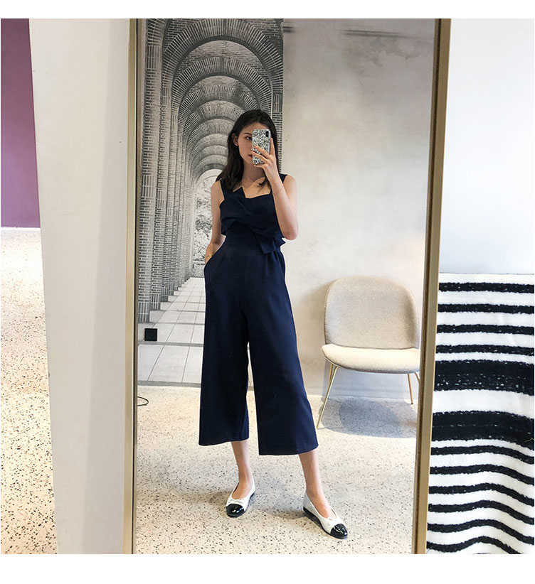 Sexy Bow Strap Jumpsuit Wide Legs Summer Sleeveless Backless CalfLength Pants Bodysuits Solid Fashion Higt Waist Rompers Womens 210608