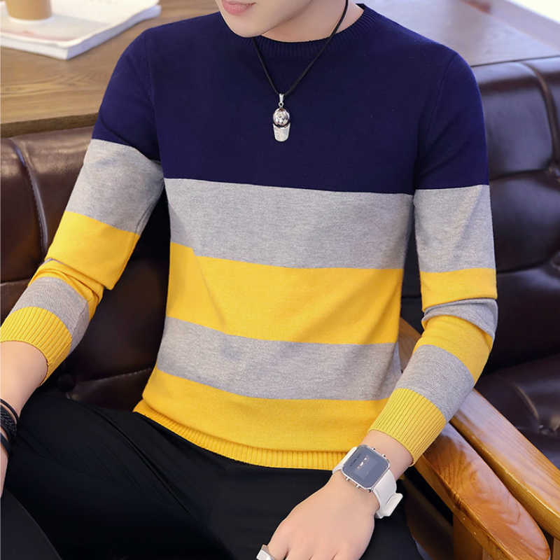 men's sweater Spring Autumn students South Korean Slim youth striped sweater red and black two colors M-XXL 211008