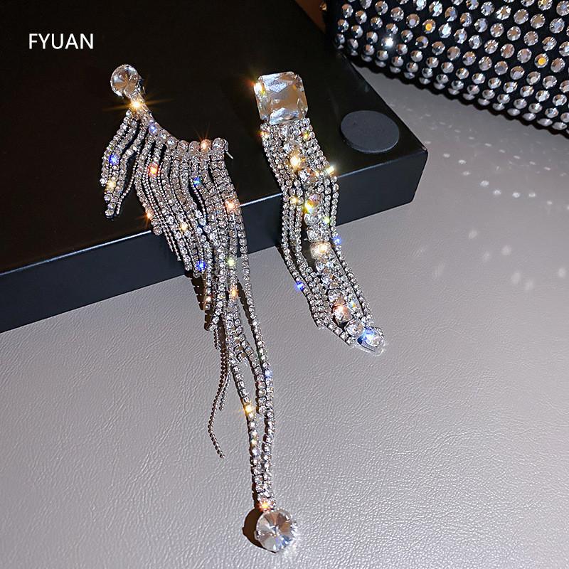 Dangle & Chandelier FYUAN Shine Full Rhinestone Asymmetry Drop Earrings For Women Long Tassel Crystal Weddings Party Jewelry
Dangle & Chandelier FYUAN Shine Full Rhinestone Asymmetry Drop Earrings For Women Long Tassel Crystal Weddings Party Jewelry