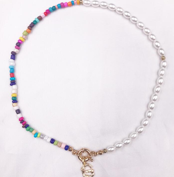 Gothic Baroque Pearl Pendant Choker Necklace for Women Initial 26 Letter Wedding Punk Bead Lariat Gold Color Chain Jewelry GC468