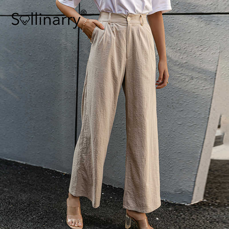 Sollinarry Casual wide leg solid ladies long pants High street spring loose trousers Fashion office women pants steetwear 210709