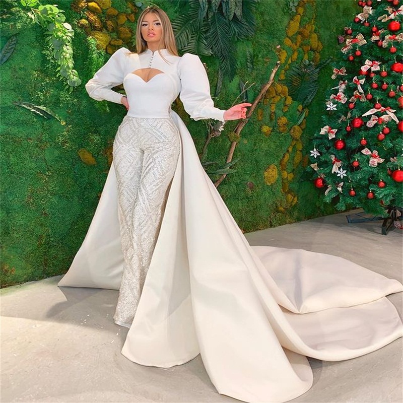 Newest Mermaid Wedding Dress With Detachable Train Sweetheart Appliqued Beads Bridal Gown Long Sleeves Custom Made Vestidos De Novia