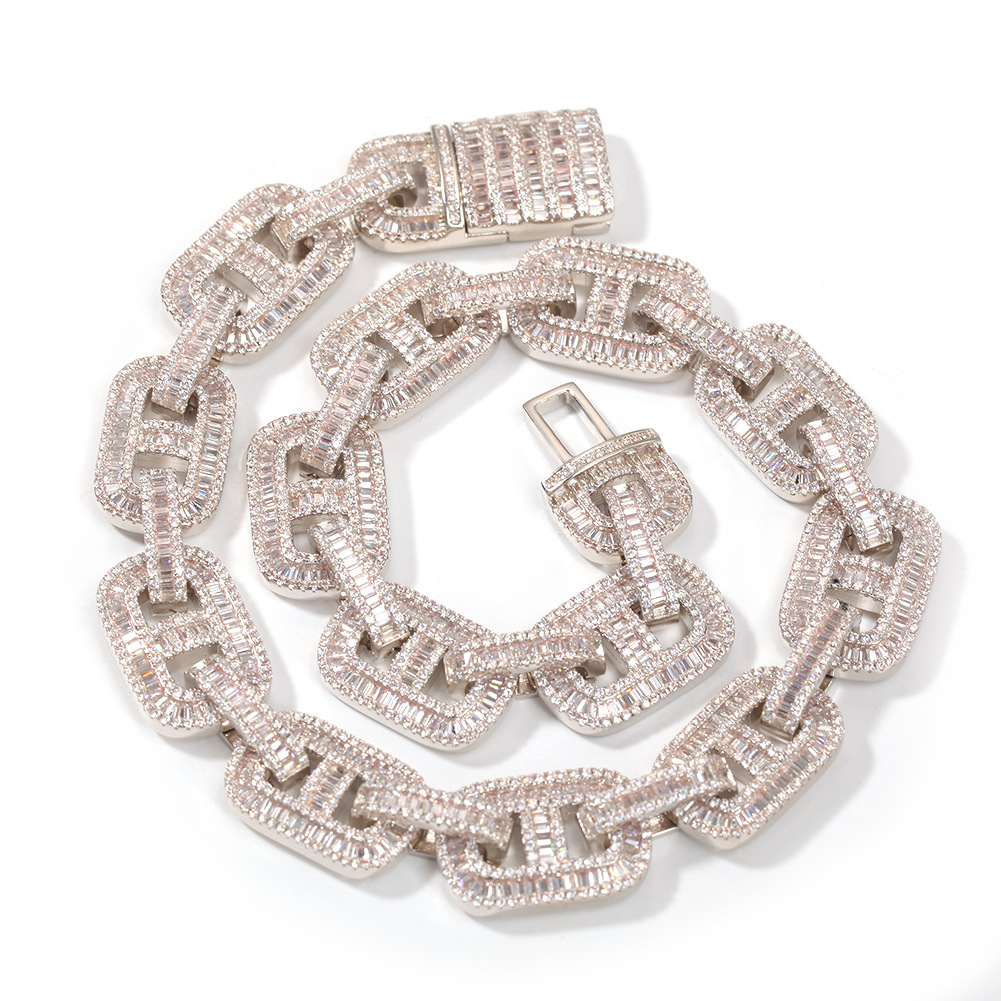 Hip Hop Pig Nose Tennis Chain Necklace Bracelet 15mm Miami Cuban Coffee Bean Chain Necklace Mens Jewelry